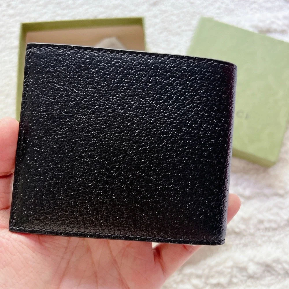 GUCCI G Logo Mens MOTIF BLACK LEATHER BIFOLD WALLET 739358 1AAJA 1193 -Authentic